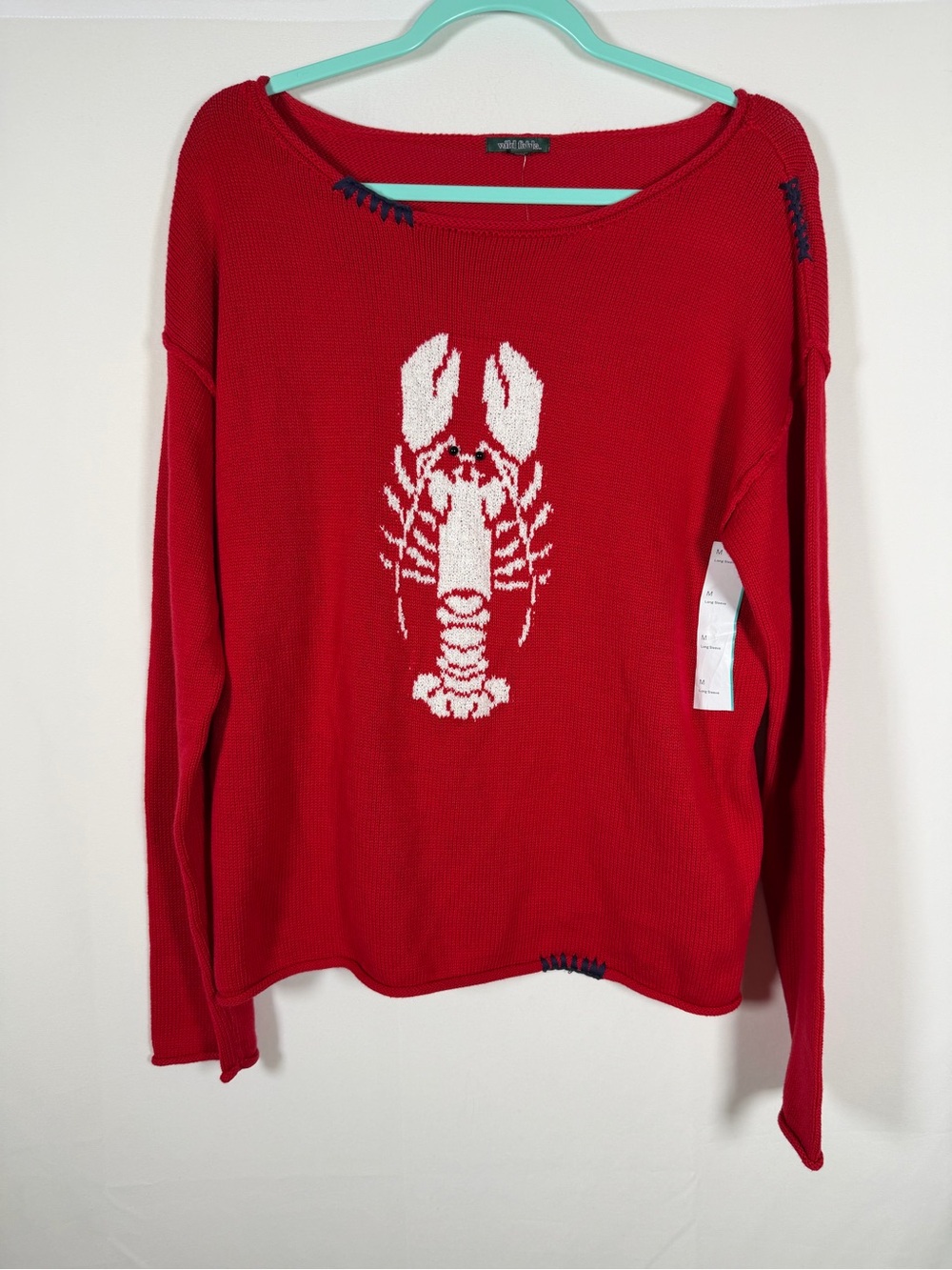 Women’s Roll Neck Red Lobster Novelty Knit Sweater - Coastal, Preppy, Old Money